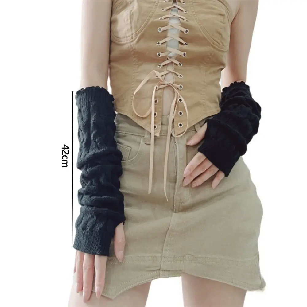 New Long Arm Warmer Gloves Cold Proof Solid Color Warm Arm Sleeve Knitted Fingerless Gloves Women