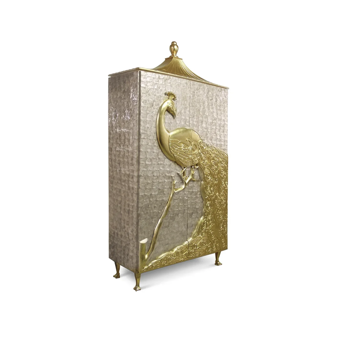 Bedroom furniture light luxury metal crafts peacock wardrobe creative home brass storage wardrobe double door