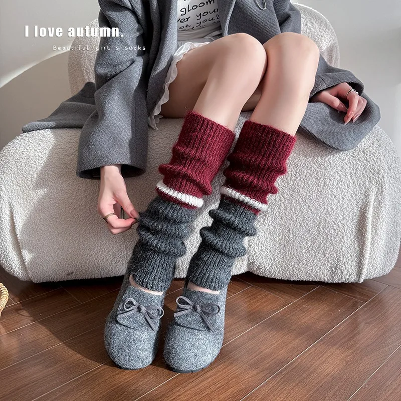 Women's Multi-color Wool Sock Sets With Contrasting Knit Long Leg Covers And Thick, Warm American-style Long Socks 1 Pair
