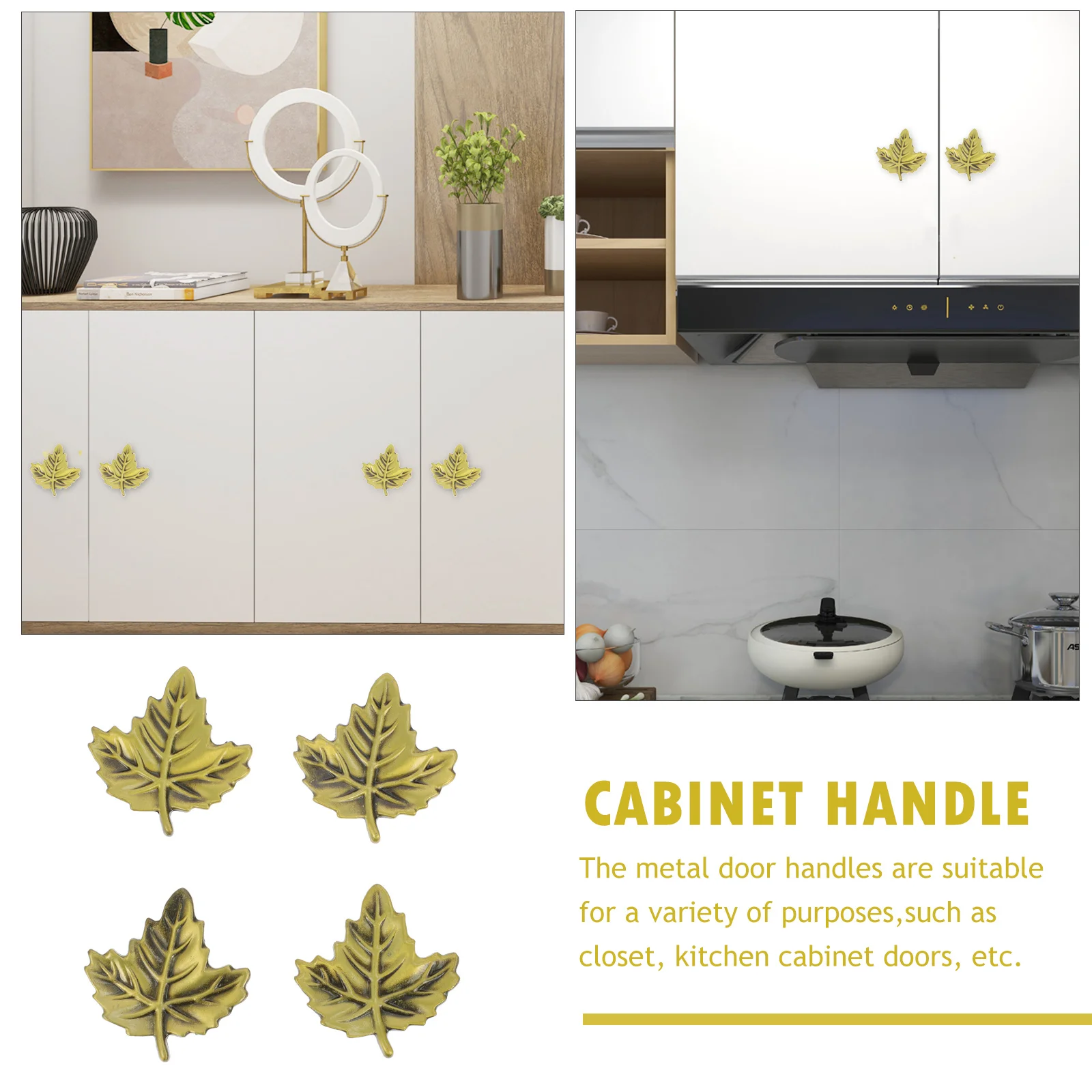 

4Pcs Modern Style Cabinet Handles Unique Maple Leaf Design Zinc Alloy Drawer Knobs for Kitchen Wardrobe Closet Furniture Upgrade