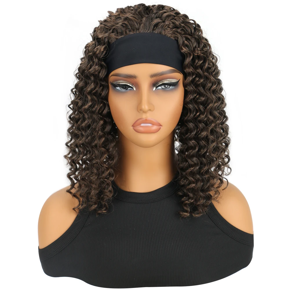 Parrucca corta rimbalzante riccia crespa con fascia sintetica senza colla Parrucche con fascia Bob completamente fatte a macchina per le donne Fibra organica con onda d'acqua