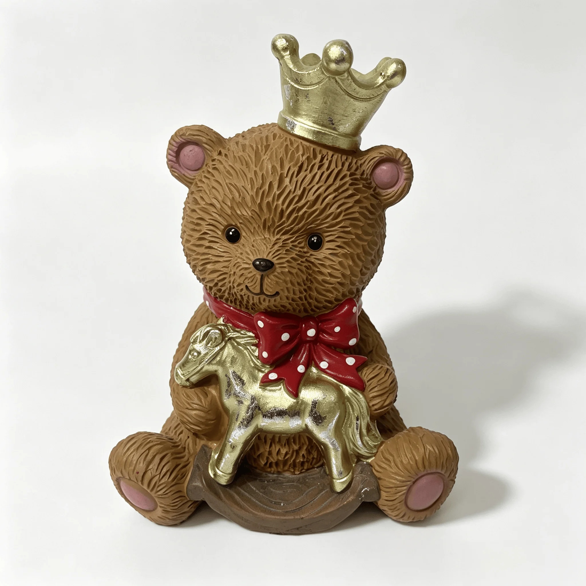 Bear Resin Figurine with Crown & Golden Rocking Horse – Perfect Home Table Decor and Thoughtful Gift