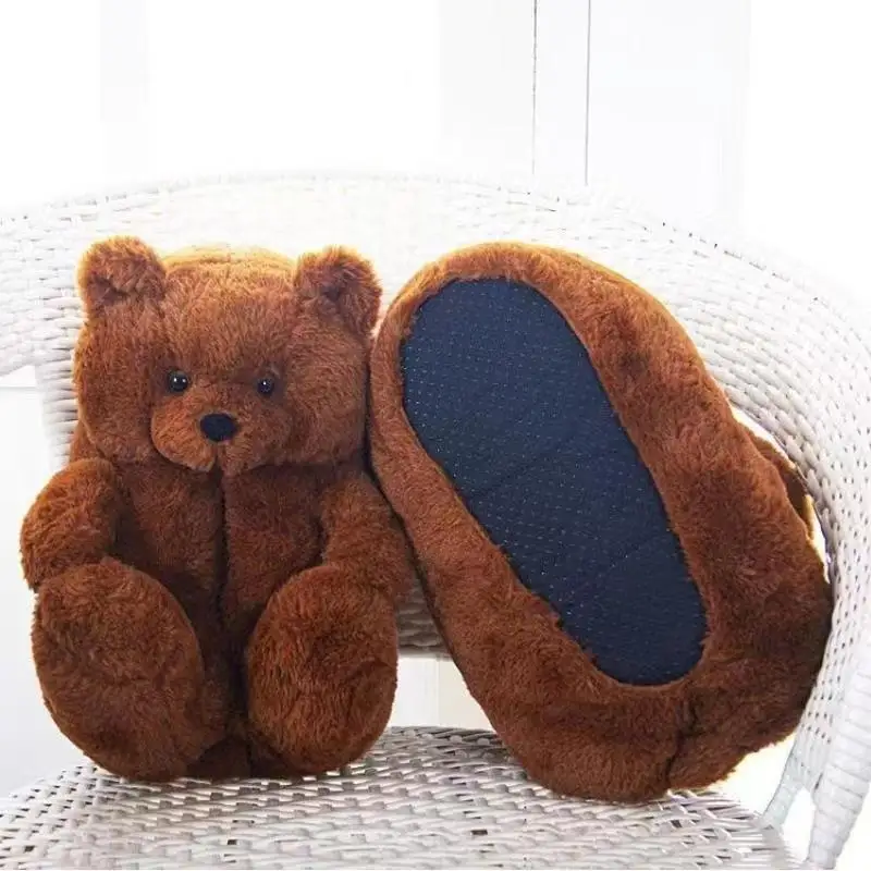 Cartoon Bear Slippers Cartoon Teddy Bear Cotton Slippers Anime Cartoon Indoor Plush Anti-Slip Keep Warm Couple Slippers Gift