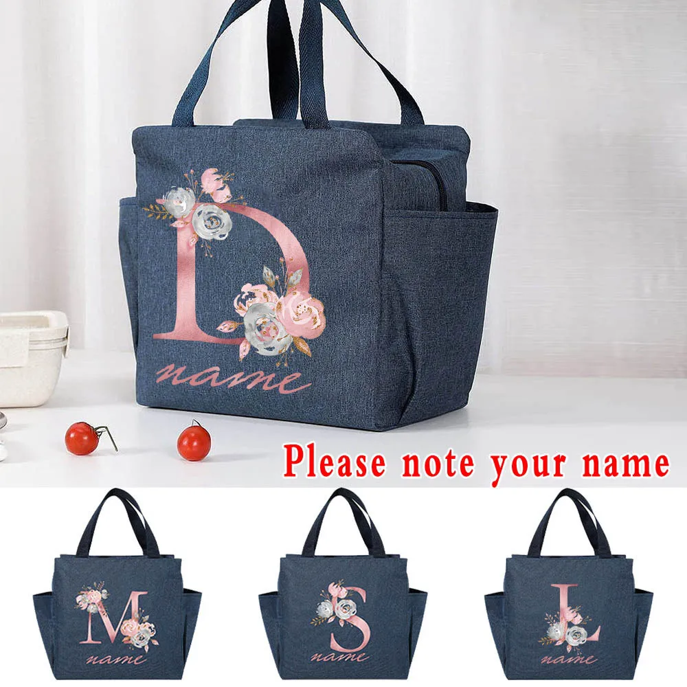 

Customized Name Insulated Lunch Bag Personalized Aluminum Foil Bento Box Work Bag Lunch Picnic Food Bag Pink Letter Series