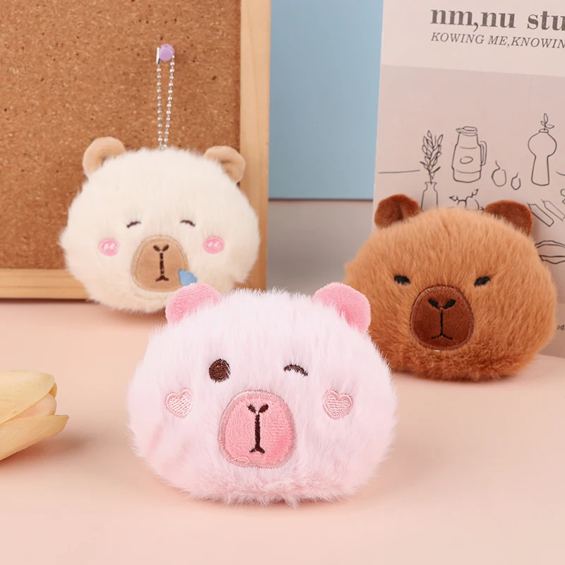 Squeaking Capibara Plush Toy Keychain Cartoon Capybara Soft Stuffed Doll Pendant Car Key Ring Backpack Bag Decor Kid Gift