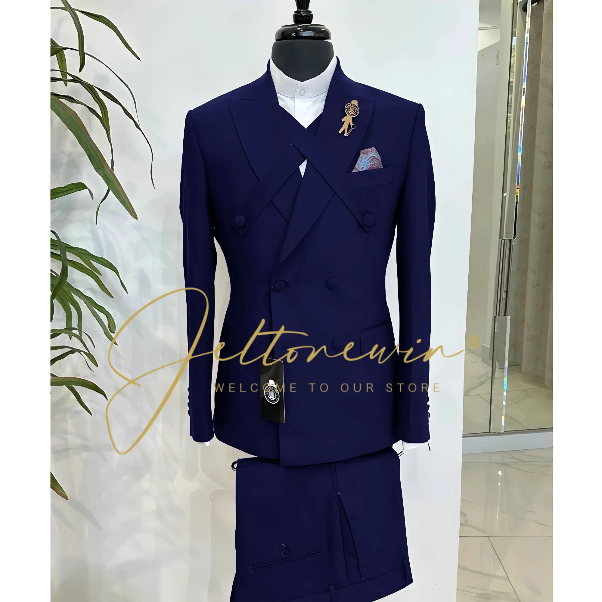 بدل رجالية بيج غير رسمية مزدوجة الصدر ذروة التلبيب سليم صالح حفل زفاف البدلات الرسمية الذكور الملابس 2 قطعة سترة السراويل مجموعات