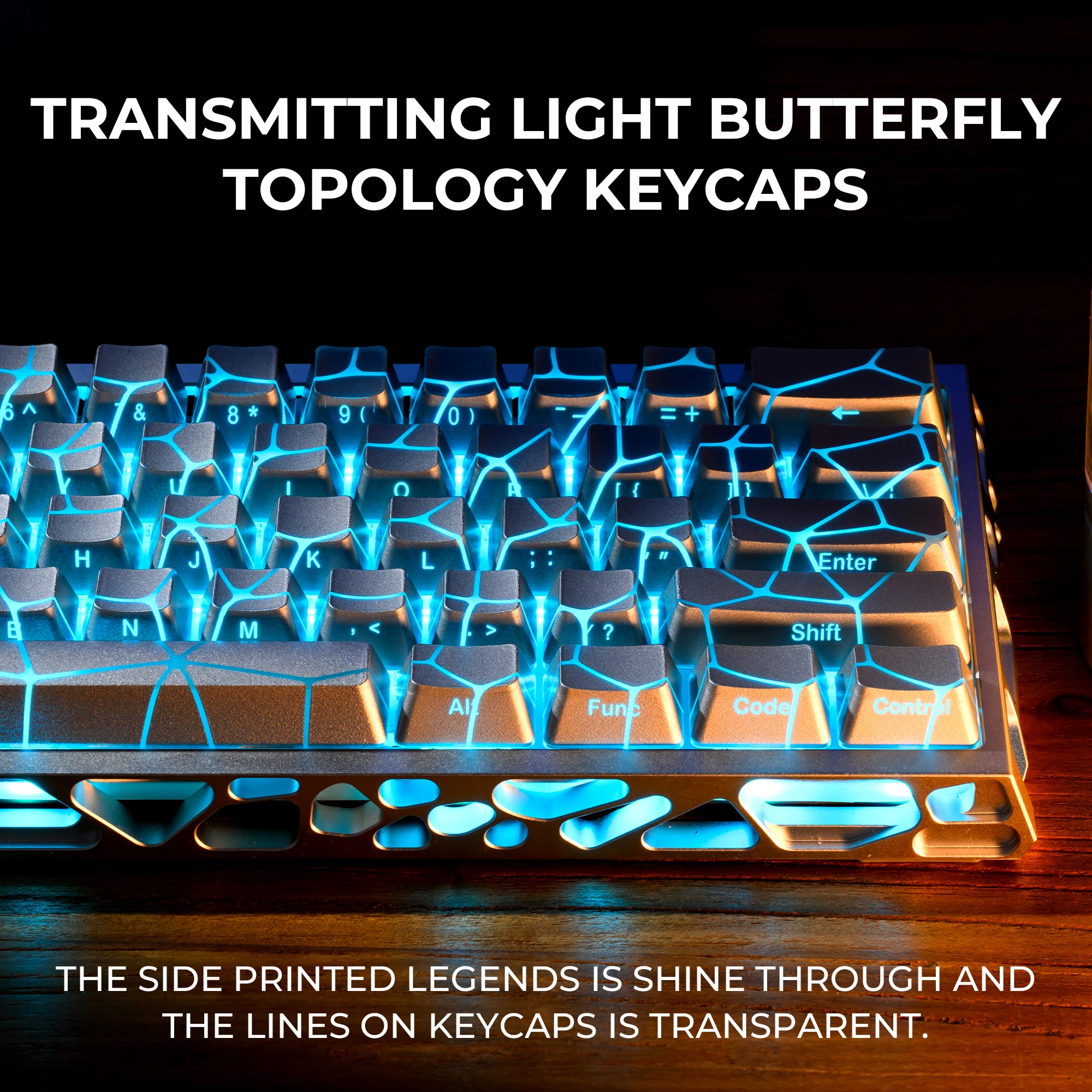 XVX IMD Silver Wing Vein Shine-Through Keycap OEM Profile 118-Key Pattern Transparent Keycap Set