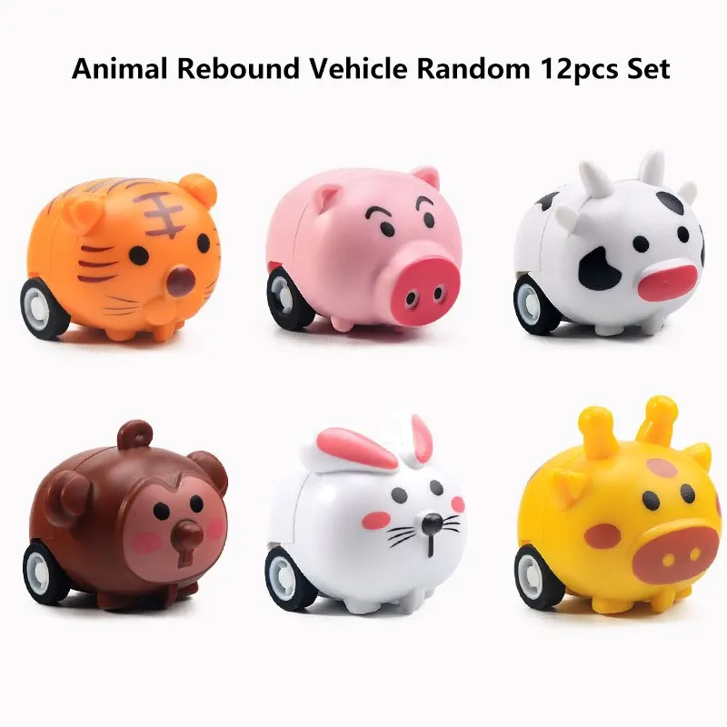 12Pcs Cute Cartoon Animal Pull-Back Inertia Car Kids Toy Kindergarten Activities Gifts For Children