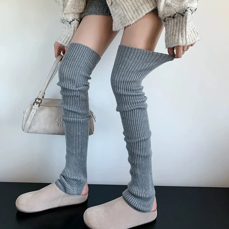 Y2K Women Wool Ribbed Over Knee Socks Leg Thick Warm Foot Strap Slouch Socks 2026 Autumn Winter Long Socks Outfits