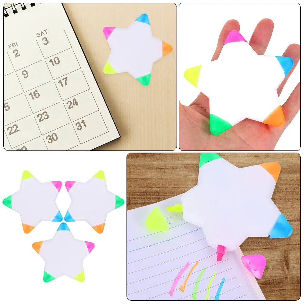 

Набор из 3 флуоресцентных маркеров в форме звезды, разноцветные, маленькие, портативные, для граффити, школы, офиса, скрапбукинга