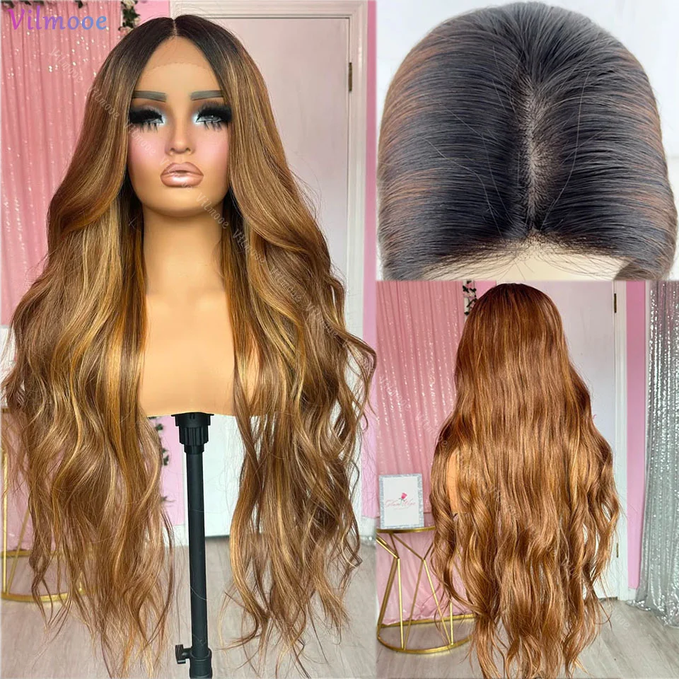

Glueless Silk Base Lace Front Body Wave Human Hair Wigs 4/30 Highlight Brown Blonde Stripe PrePlucked 5x5 Silk Top Wig For Women