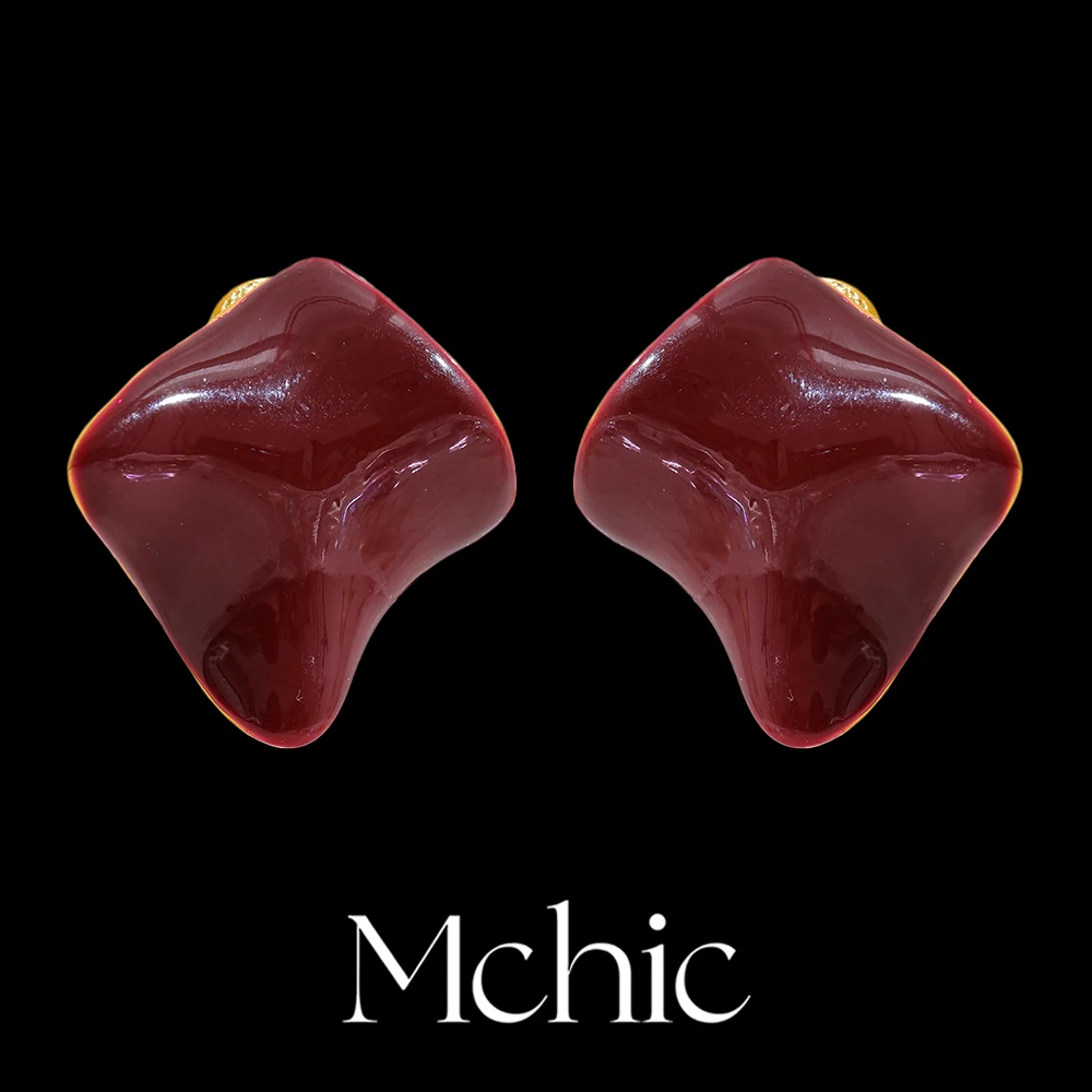 Mchic-أقراط مربعة هندسية للنساء, 18k مطلية بالذهب, أسود, مينا أحمر, نحاس, مجوهرات متعددة الاستخدامات, مكتب بيجو, عصري