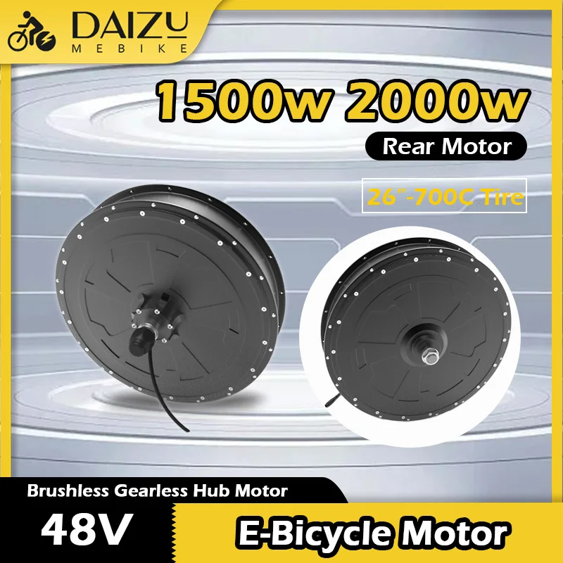 Electric Bicycle Hub Motor 26”27.5”700C Wheel 48V 1500W 2000W Brushless Gearless Hub Rear Motor Electric Bike Conversion Kit