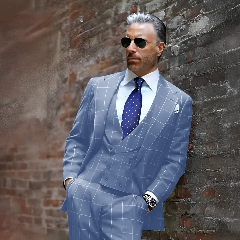 Heren 3-delig pak geruite jas broek vest zakelijke formele smoking bruidegom bruiloft blazer partij aangepaste outfit mannelijk