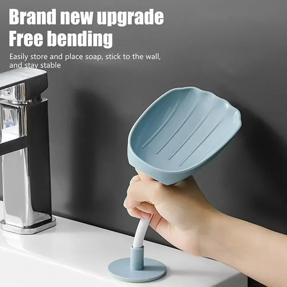 Plastic Sucker Wall-Mounted Soap Dish Bendable Drain Soap Holder Kitchen Bathroom Toilet Laundry Supplies Tray Accessories