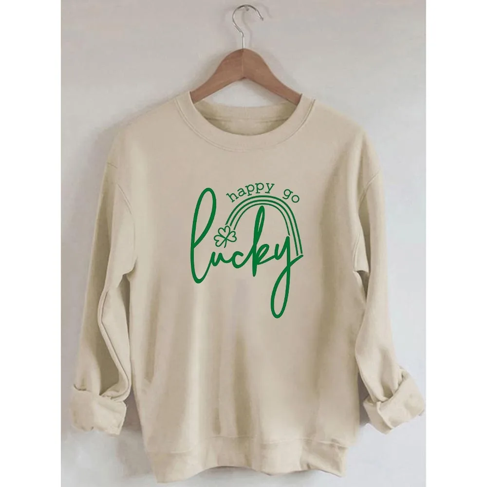 

Rheaclots Women's St. Patrick's Day Happy Go Lucky Printed Cotton Female Cute Long Sleeves Sweatshirt