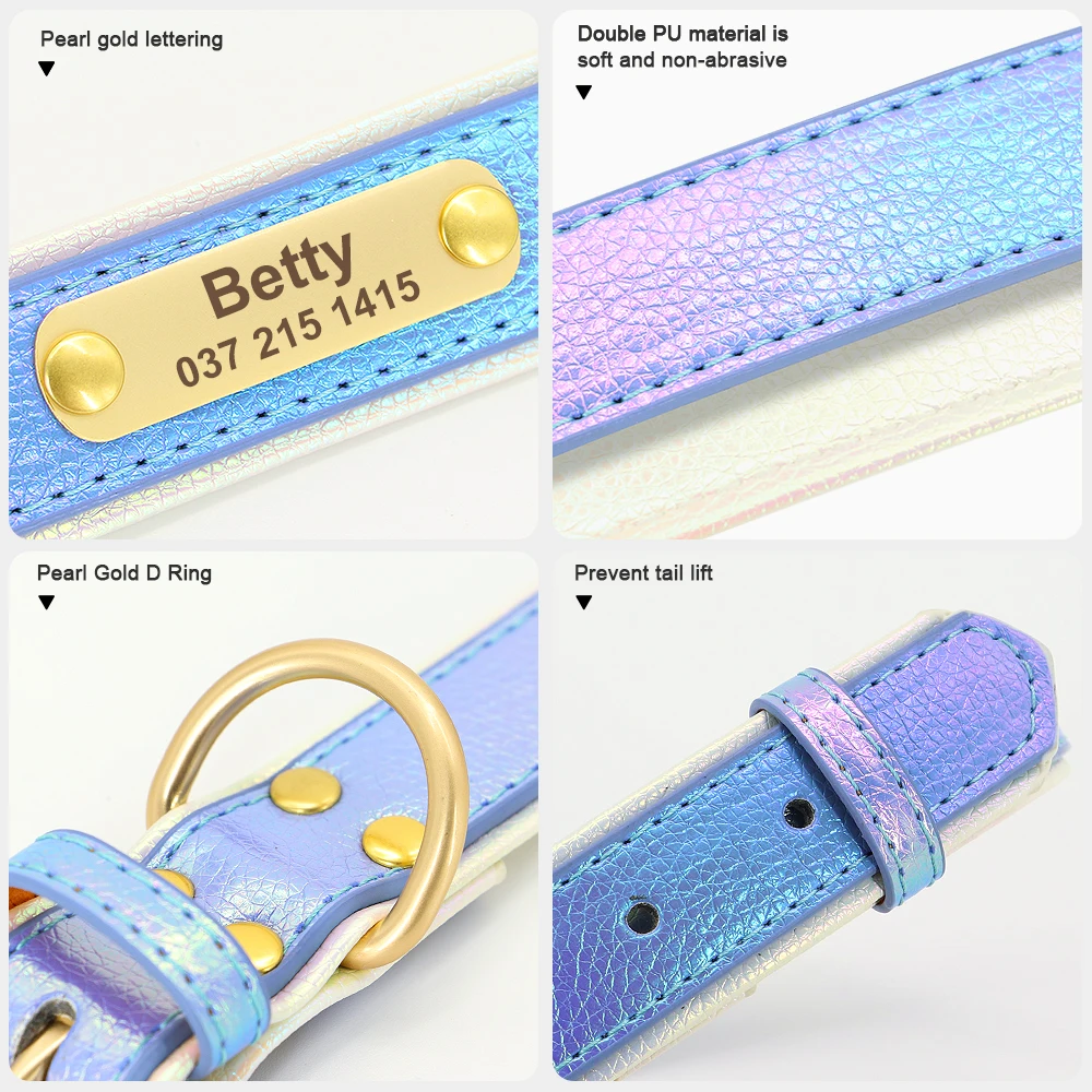 Personalized Dog Cat Collar PU Leather Puppy Cats ID Collars With Name Tag Nameplate Adjustable for Small Medium Dogs Pitbull