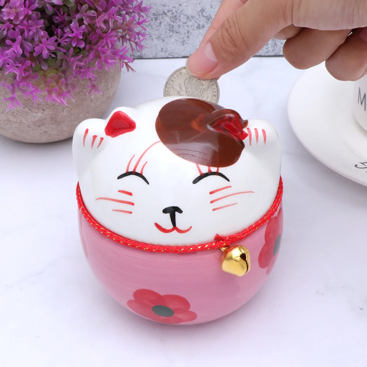

Ceramic Japanese Maneki Neko Cat Candy Box Pink Coin Piggy Bank Business Opening Wedding Gift Wealth Magnet Cat Candy Box