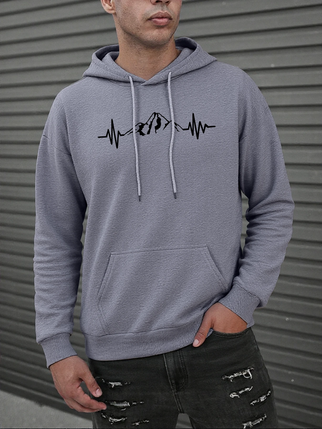 Hill Elektrokardiogramm Druck Männer Basics Hoodie Bequeme Lose Pullover Herbst Fleece Hoodies Unisex Einfache Langarm