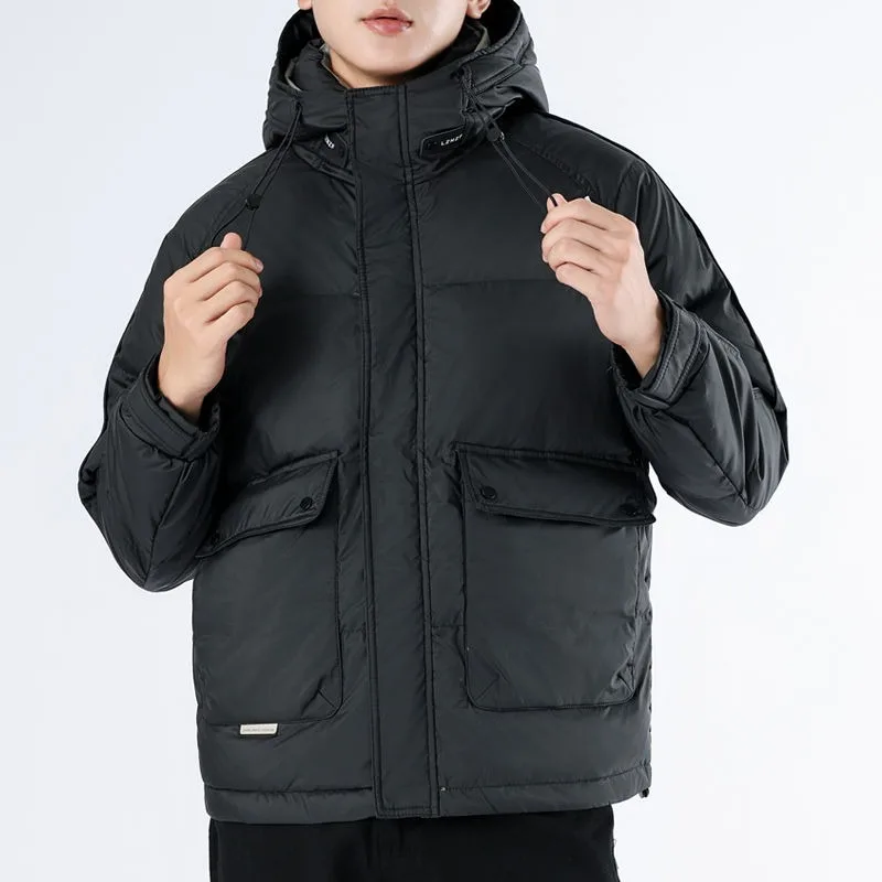 Men Lightweight Down Jacket Winter New Male Thicken Warm Fashion Stand Collar Duck Down Outwear Casual Hooded Pure Color Outcoat