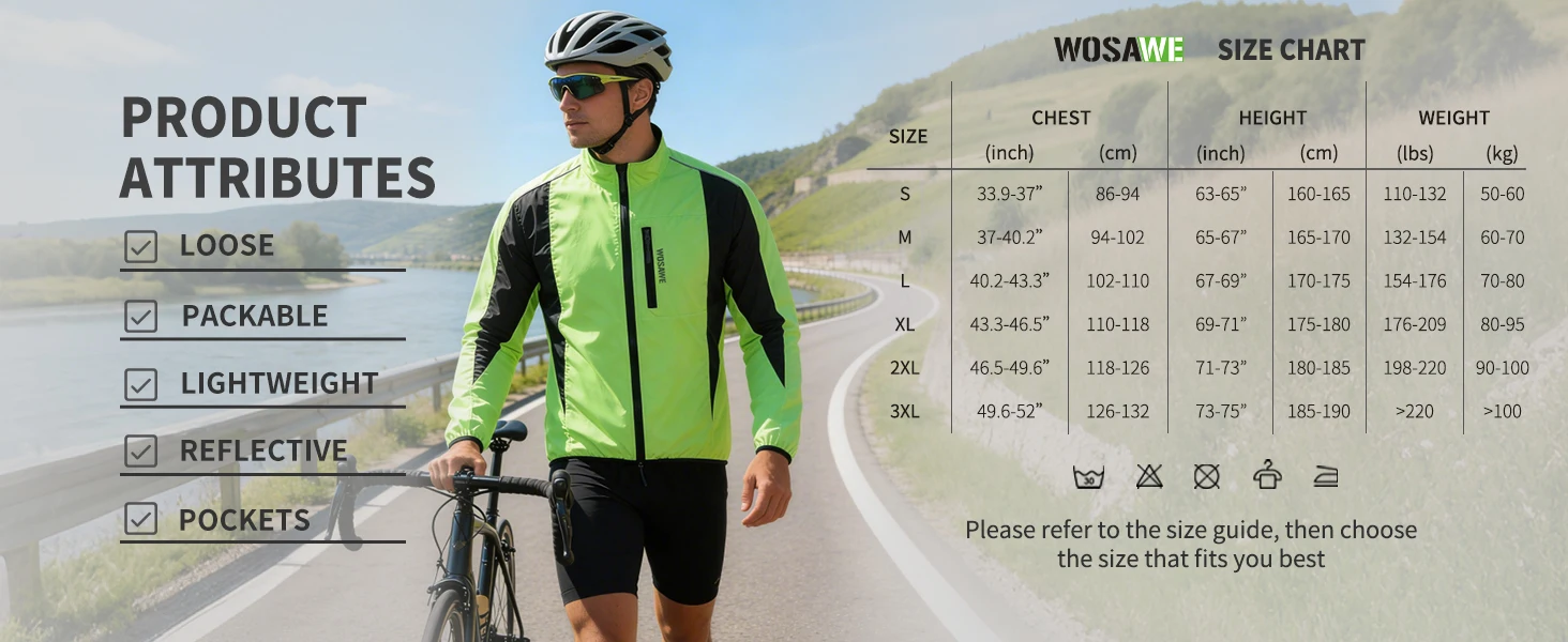 WOSAWE Herren winddichte wasserabweisende reflektierende Fahrradjacke MTB Fahrrad Langarm Windjacke Fahrradmantel Jersey – Detail 19