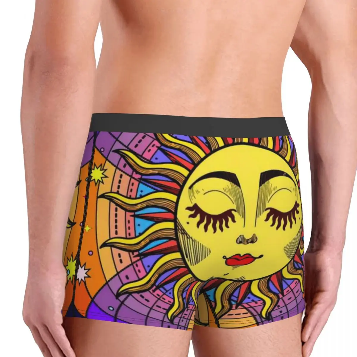 Sol Masculino com Rosto e Lua Crescente, Calção Boxer, Cueca, Macia, Giro, Anime, Adivinhação, Desenhos Animados, Cuecas, Calcinhas