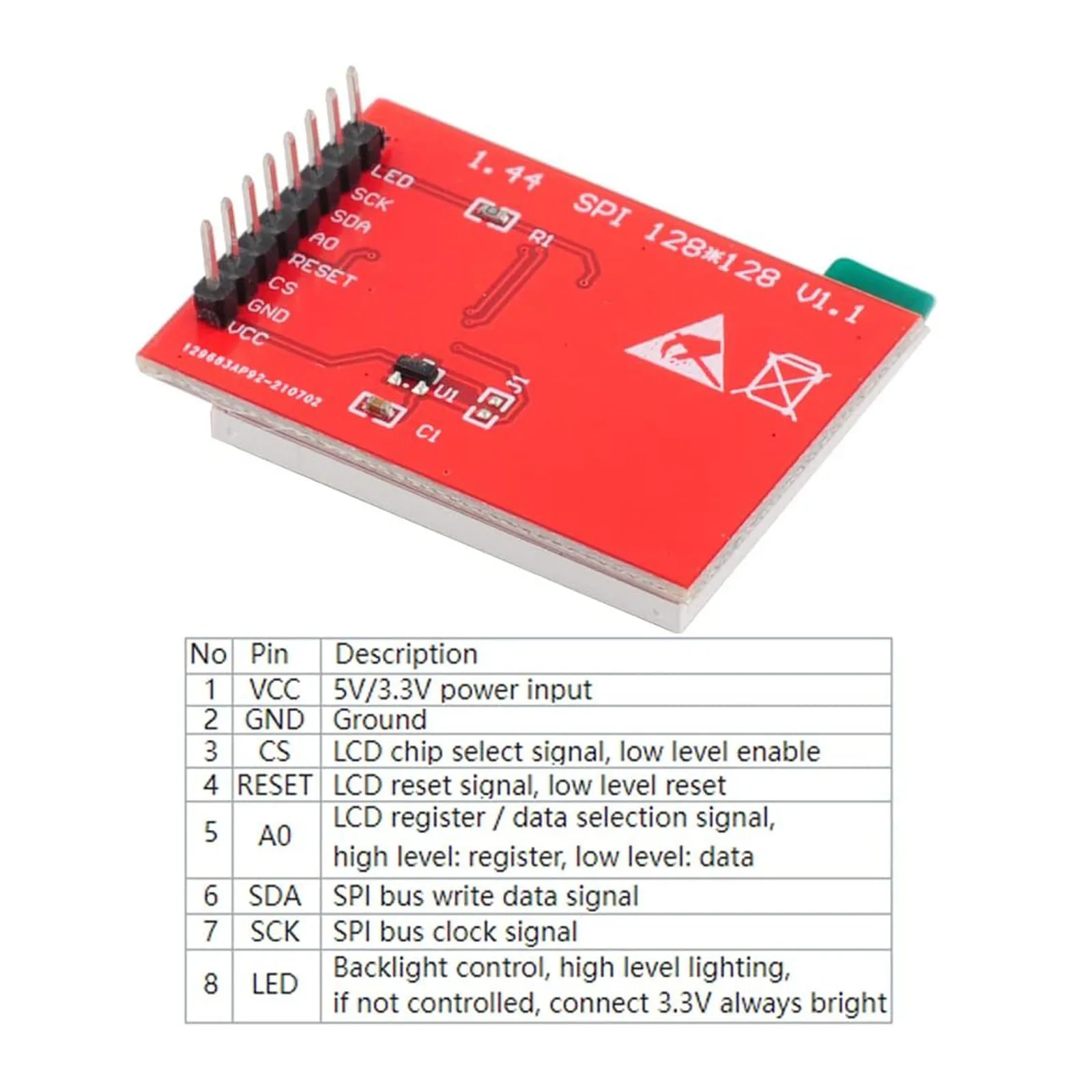 1.44"1.8" SPI TFT LCD Display Screen Module 8 Pin Version Full Color for Arduino 1.44 TFT