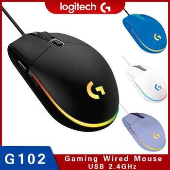 로지텍 G102 라이트 싱크 게이밍 유선 마우스 게이밍 등급 센서, 8 k dpi 추적, PC, 맥 컴퓨터 및 노트북 호환 