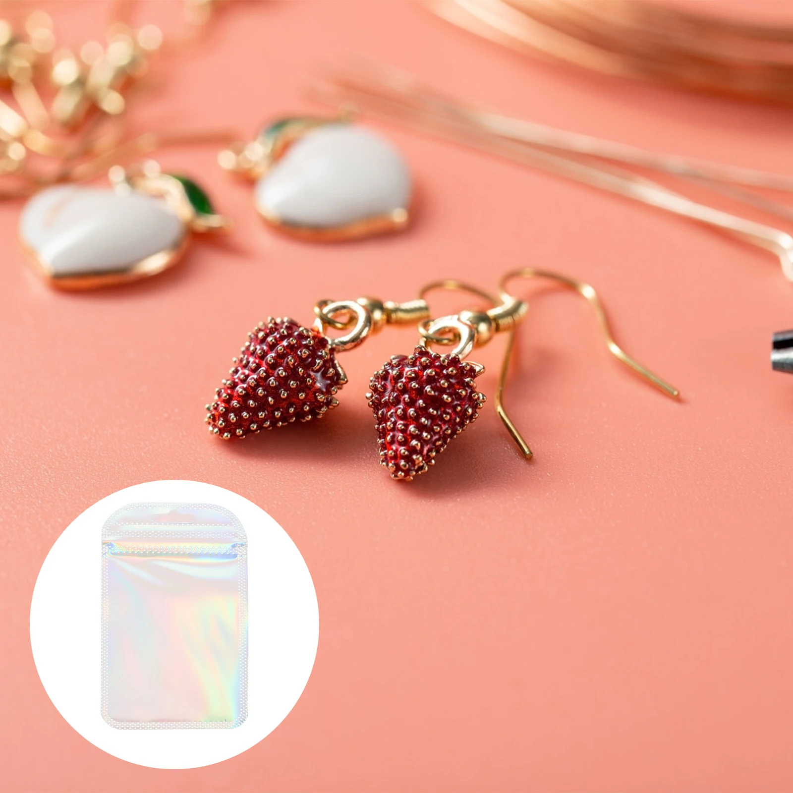 

50pcs Pink Laser Jewelry Bags 6 5x10cm Self Sealing Pouches for Necklaces Earrings Waterproof Resealable Storage Bags Small