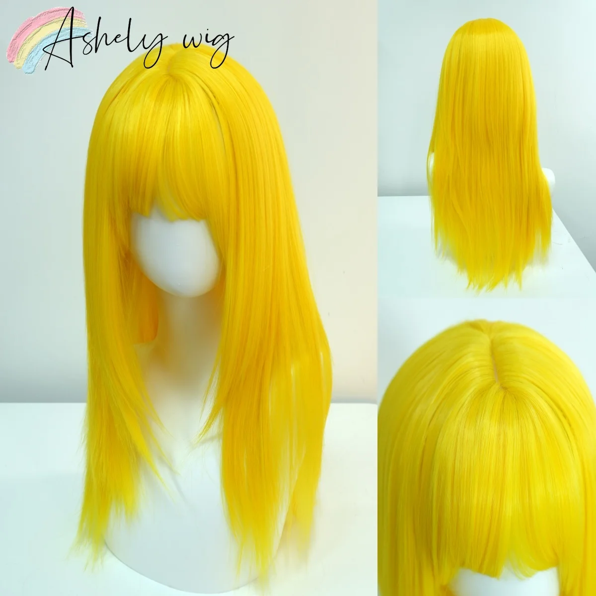 Yellow Wig for Women Cosplay Wig with Bangs 16inch Hair with Layers High Temperature Fibers Synthetic Wigs Lolita Hallowmas