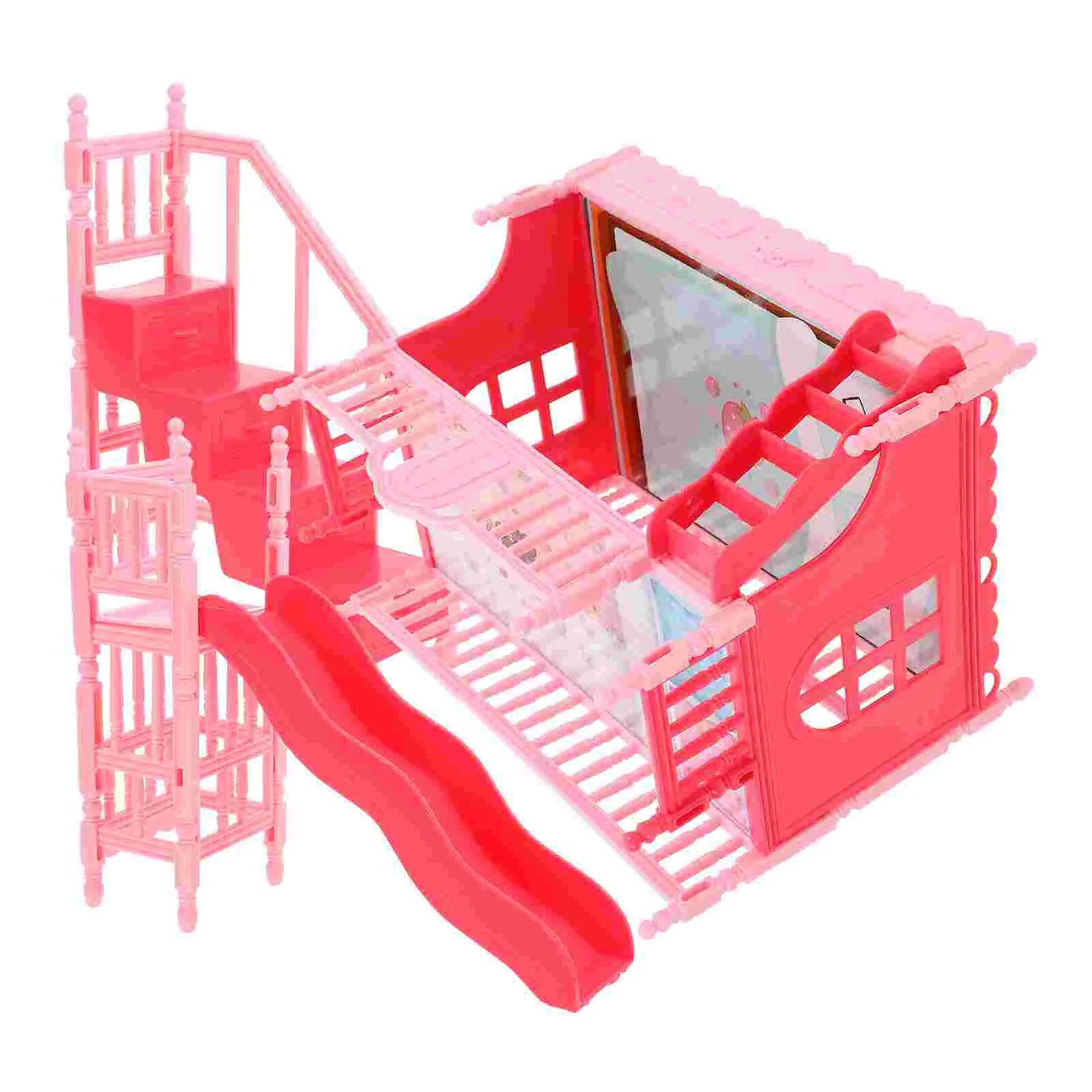 طقم سرير بطابقين ديكور المنزل الصغير Playset الملحقات الأثاث لعبة الفتيات نموذج الدعائم