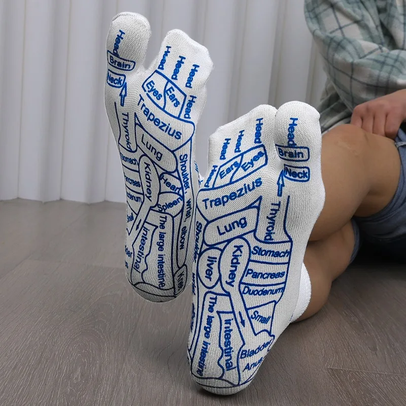 Foot Massage Acupressure Socks for Men Women Relieve Tired Foot Reflexology Point Socks English Illustration Mid-tube Stockings