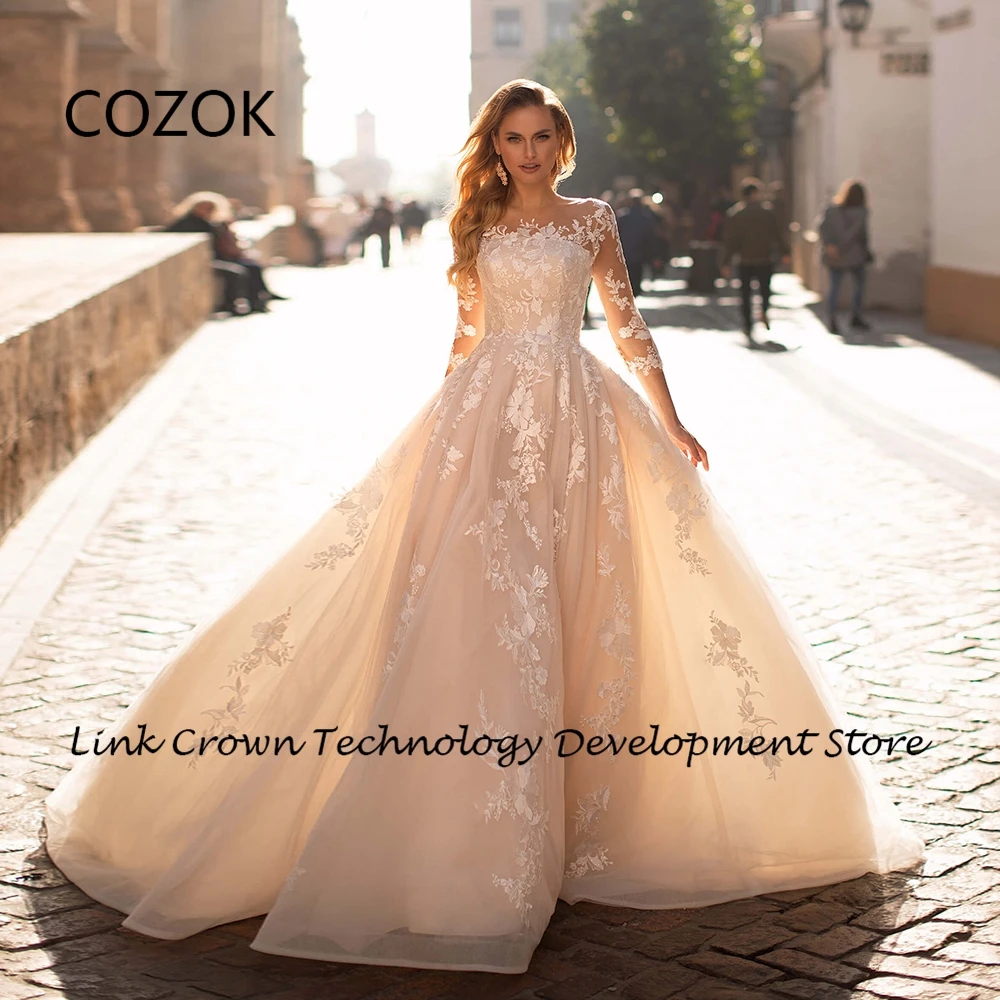 COZOK Luxury Strapless Wedding Dresses with Lace Soft Tulle Full Sleeve Court Train Bridal Gowns 2024 Summer New Vestidos De