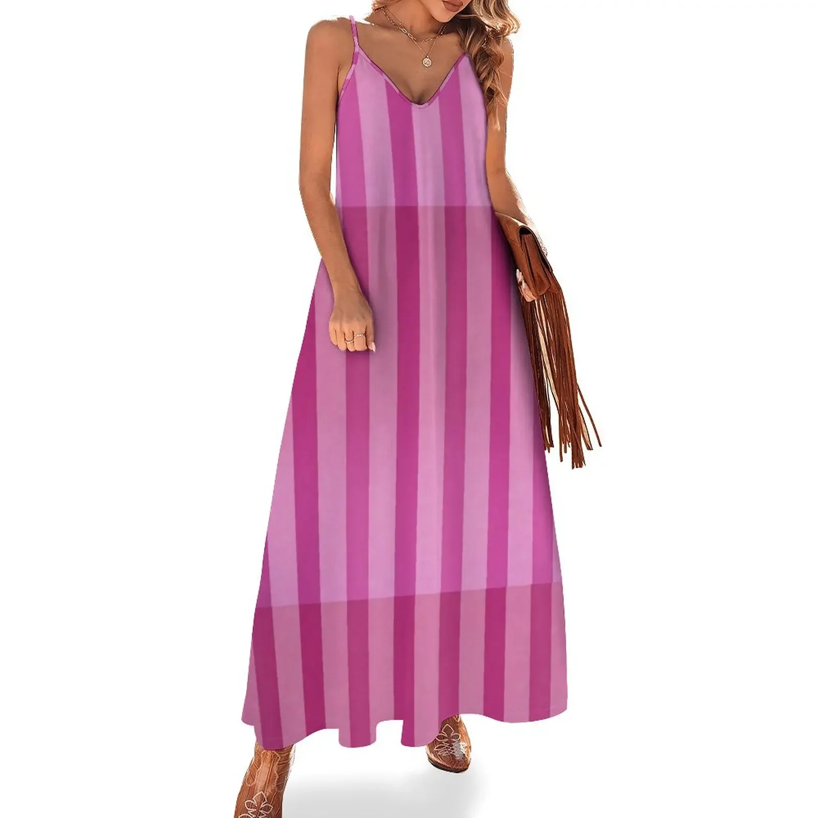 

Hot Pink Stripes Sleeveless Dress Women's clothing dress Women's long dress