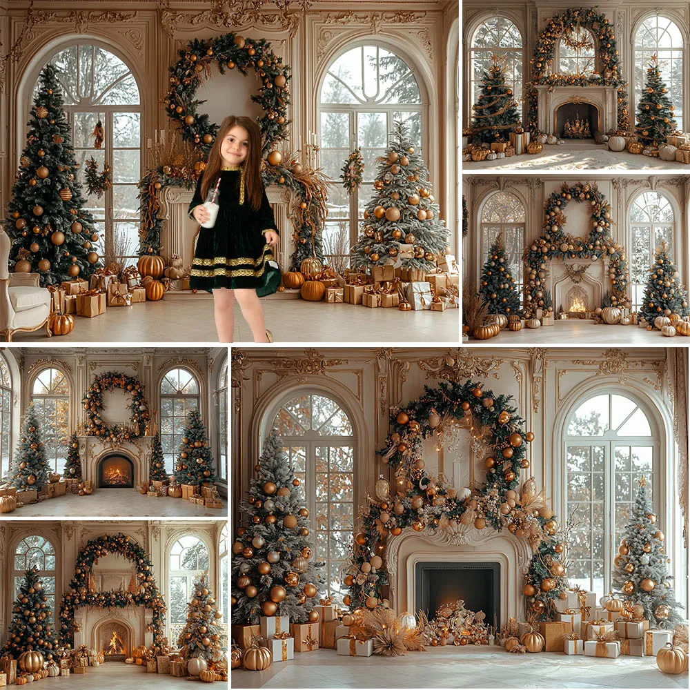 Зимний Рождественский фон для фотосъемки Рождественская елка Камин Украшение окна Праздничная вечеринка Портрет Фотостудия Реквизит Баннер