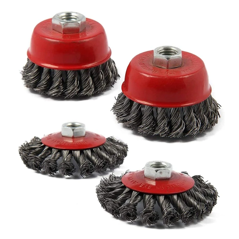 

4-Piece Set Of 75Mm/100Mm Wire Wheel Cup Brush Kit Suitable For Internal Teeth Of Angle Grinder M14 Set