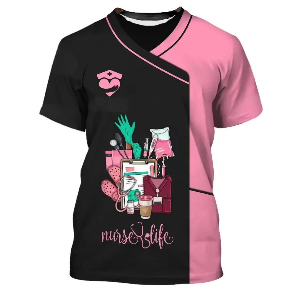 

Интересный профессиональный топ с принтом, футболка с короткими рукавами, наряд медсестры, косплей, мужская, женская, медсестра, спасательная рубашка, рубашка для кормления