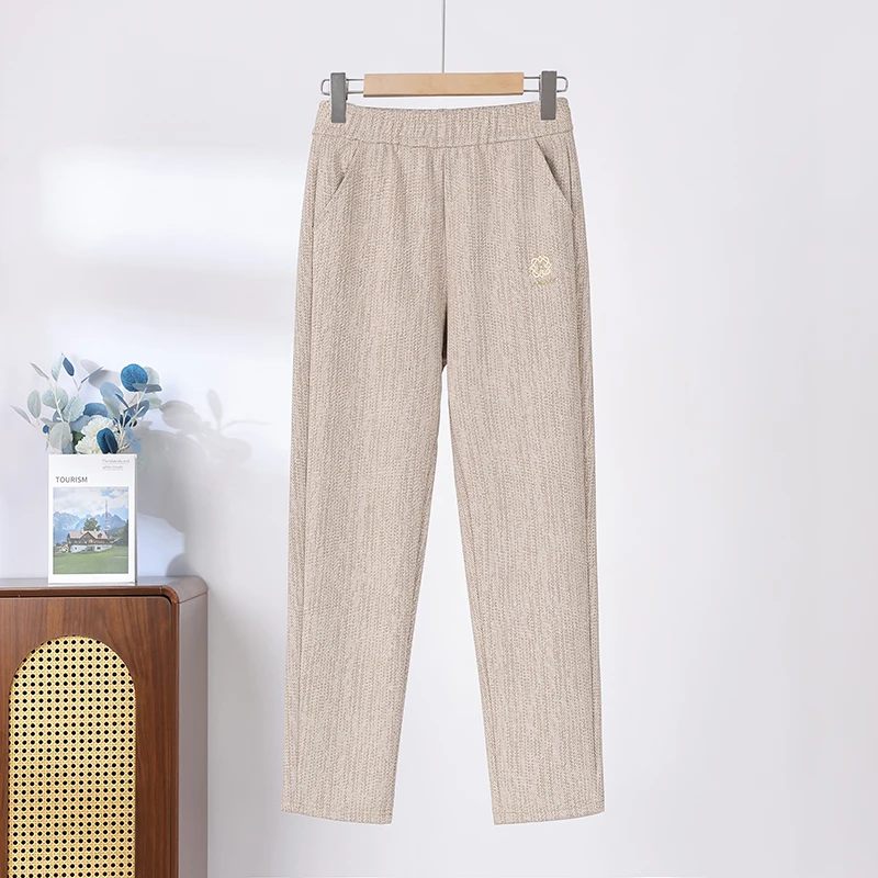 Kobiety w średnim wieku Jesień i zima wysokiej klasy wełniane żakardowe spodnie slim fit Luźne spodnie z elastyczną talią plus Size