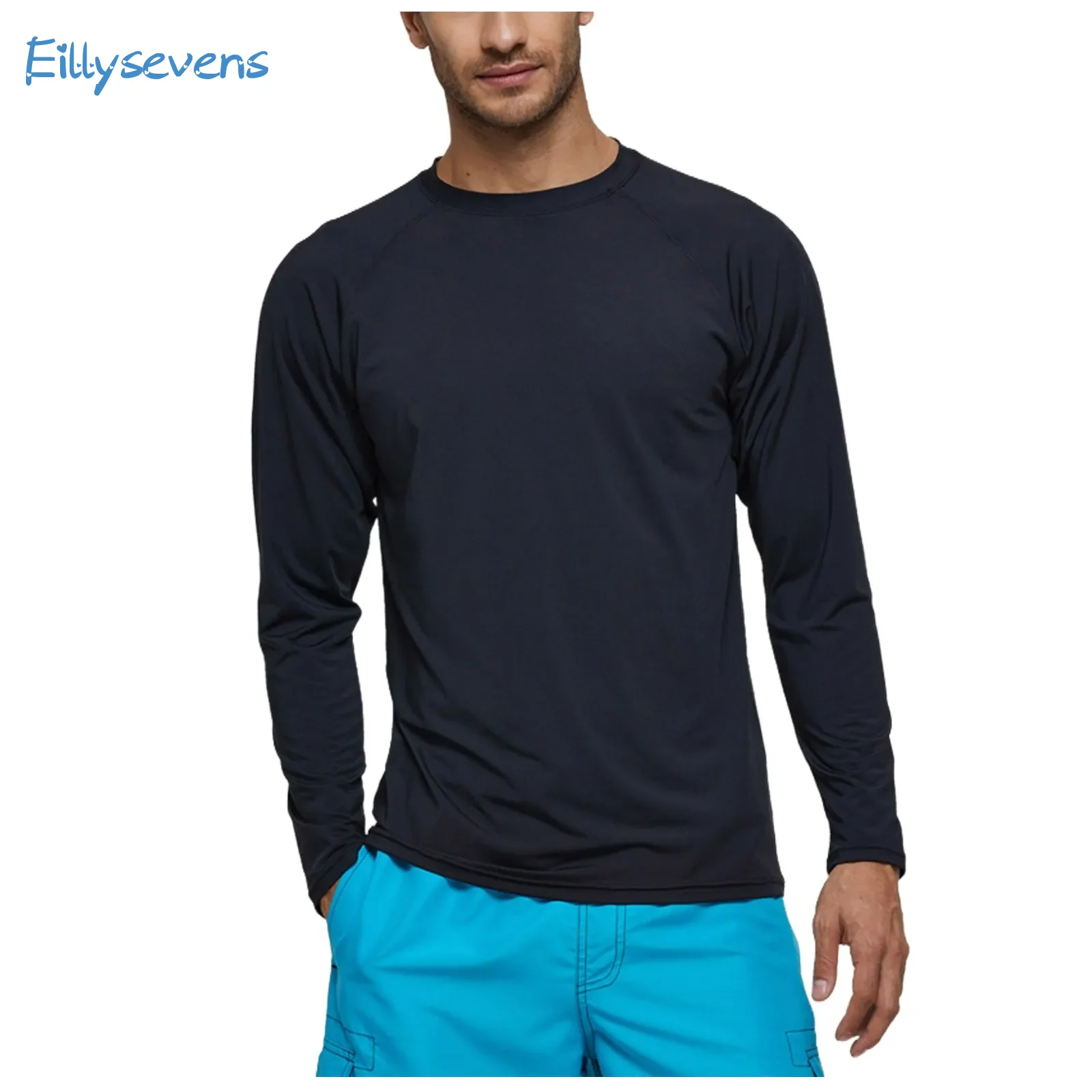 Men Solid Color Tops Causal Comfy Long-Sleeved Loose Clothing Beach Vacation Quick-Drying Surfing Swimwear Daily All-Match Tops