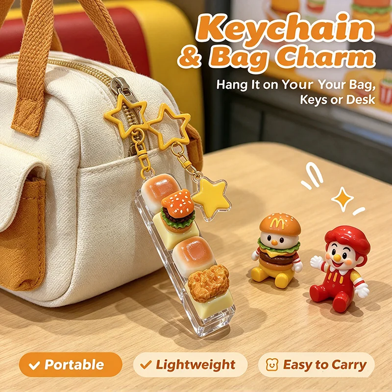 Glow in Dark Resin Squishy Keychain Cute Kawaii Burger Bread Food Miniature Stress Relief Toy Bag Pendant