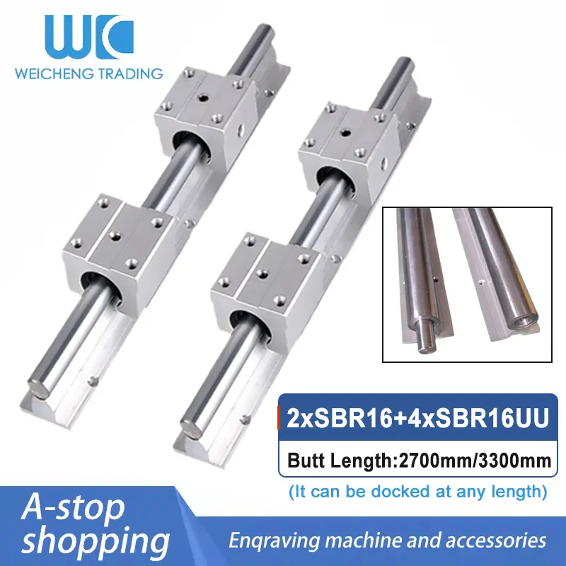 

2PCS SBR16 Linear Guides 2700/3300mm Docking(1300+1400)/(1600+1700) Linear Shaft Rail+4PCS SBR16UU Linear Bearing Blocks