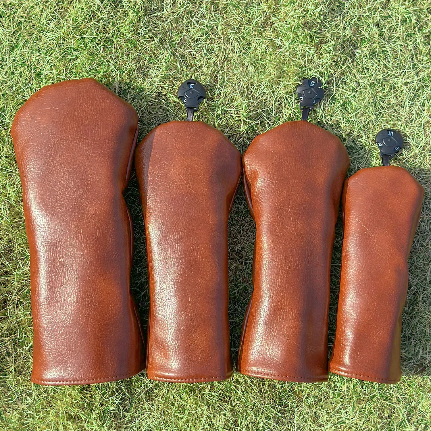 1PC/4PCS Golf Head Covers for Driver Fairway Hybrid Wood Clubs Premium Brown Blank Minimalist PU Leather Protective Sleeve