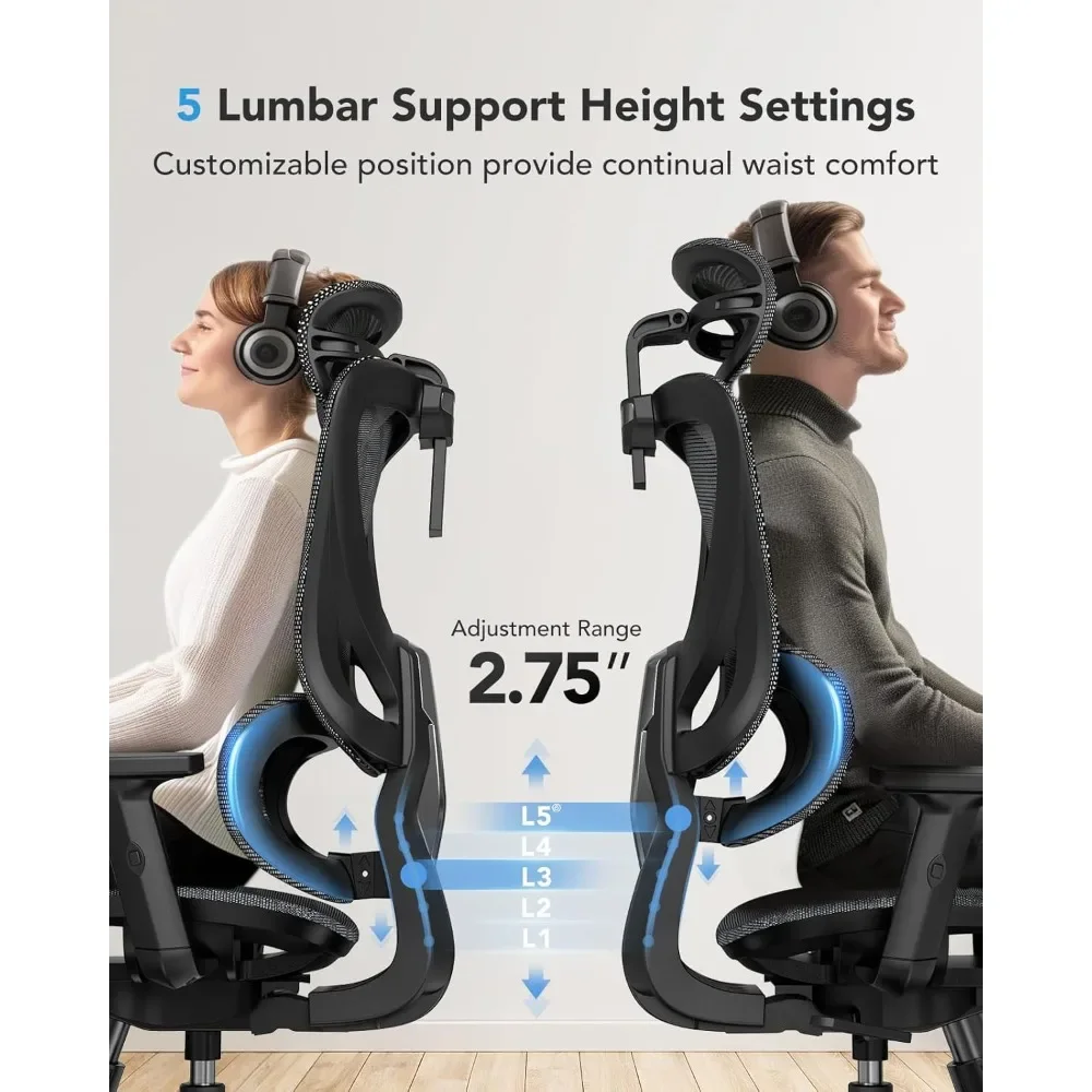 Ergonomic Mesh Office Chair, High Back Desk Chair with Adjustable Lumbar Support, Armrests, Rocking Tilt, Mesh Computer Gaming