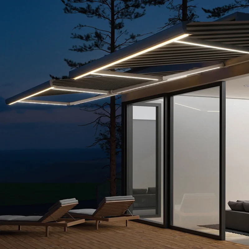 Awning Mctureanufar Full Cassette Retractable Smart Motorized Awnings with LED for 7200