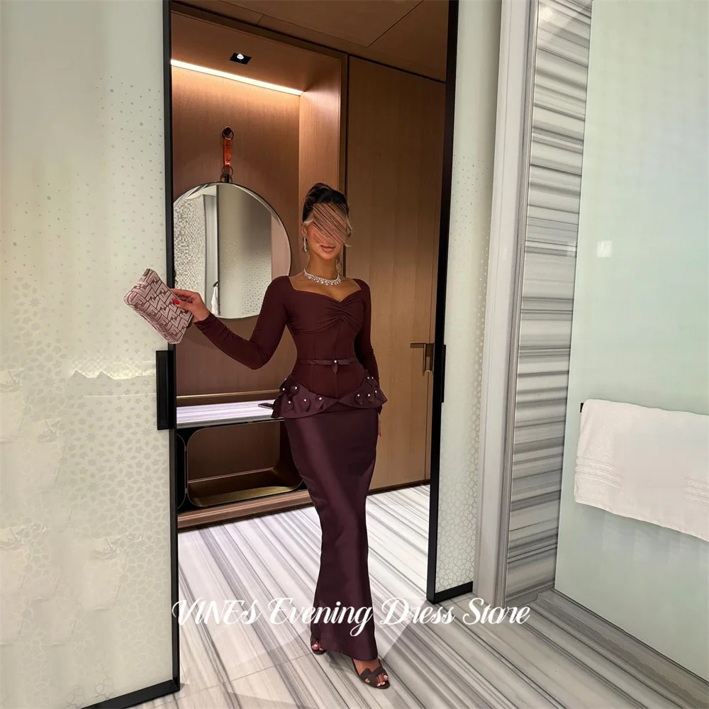 

VINES Burgundy Evening Dress Long Sleeve Prom Dress with Pearls Party Dress Slim Fit Mermaid Celebrity Gala Dress Customized