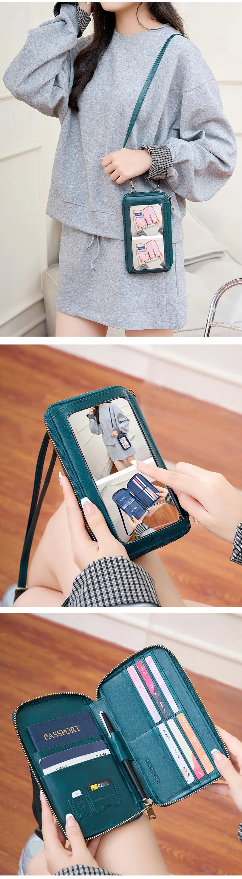 Damenhandtasche, Touchscreen, Handy-Geldbörse, Umhängetasche, modisch, multifunktional, Damen-Geldbörse, bietet Platz für Reisepass, Umhängetasche – Detail 7