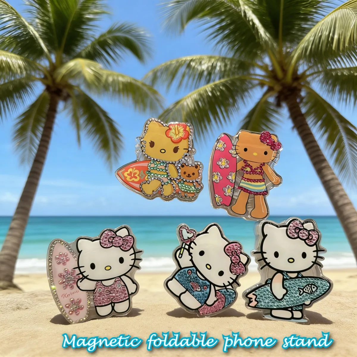 Skateboard Sea Series HELLO KITTY Magnetic Foldable Phone Stand for IPhone 17 Samsung S26 for Magsafe Grip Tok Bracket Holder