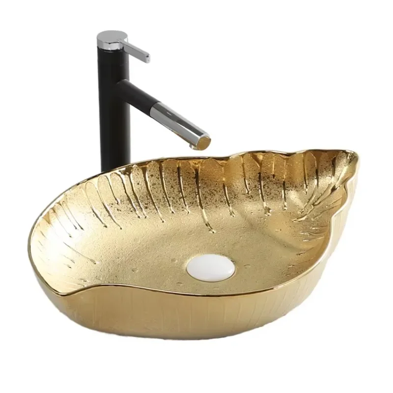 Modern Luxury Gold Ceramic Sink Basin Easy Clean Porcelain Colored Counter Installation for Home Bathroom Use