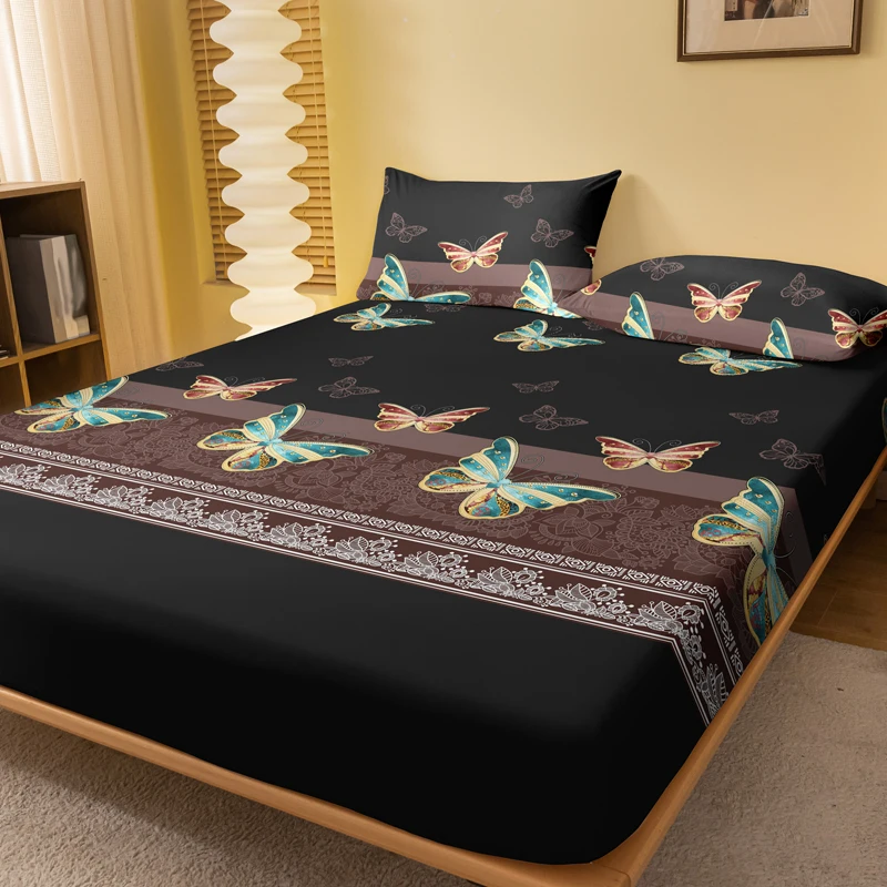 1 Simple modern butterfly printed matte Fitted Sheet, bedroom printed bed cover, bedding (excluding pillowcases)