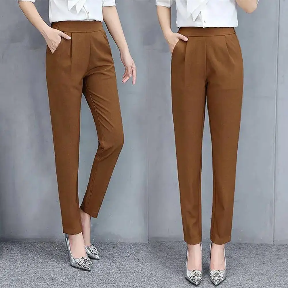 Woman Pants High Waist All Match Elegant Commute Thin Polyester Solid Color Suit Pants for Travel Everyday Wear